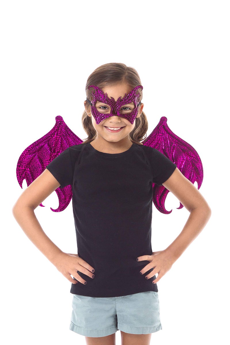 Little Adventures Reversible Dragon Mask and Wing Sets for Boys & Girls - Pink/Magenta - Image 1